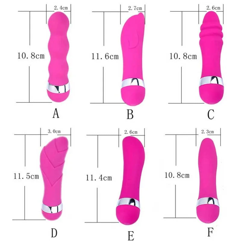 Six styles of mini realistic dildo vibrators for women on display