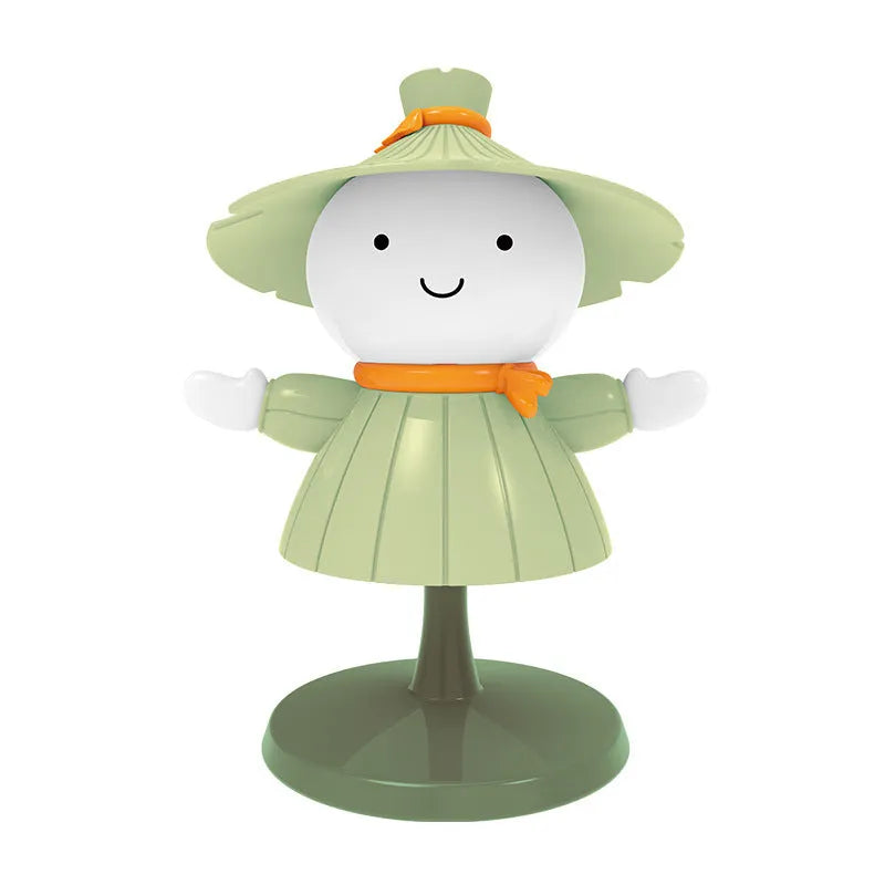 Brown scarecrow cartoon small night lamp on bedside table with USB cable