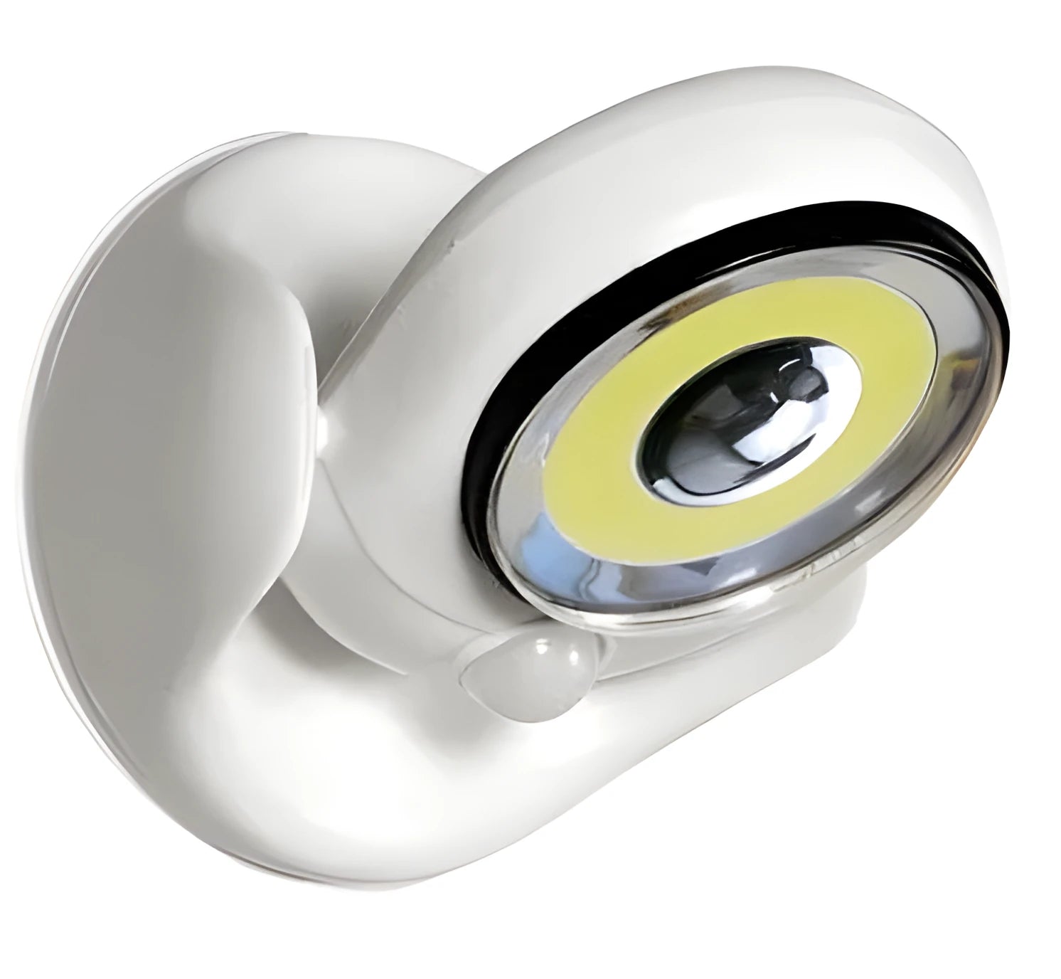 White Atomic Angel induction lamp with ABS plastic housing on a plain background.
