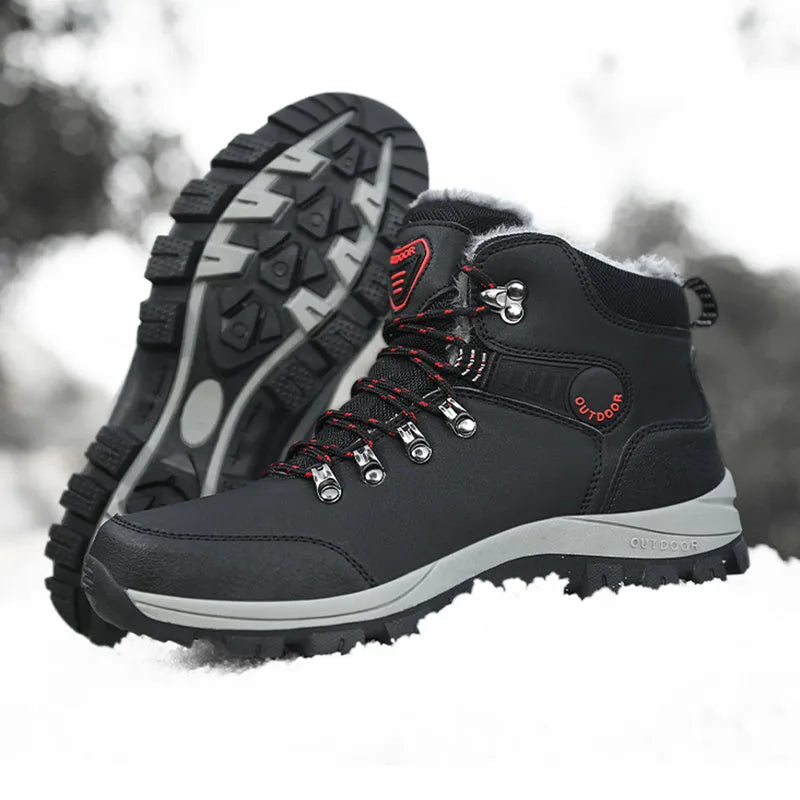 Men's winter snow boots with plush lining and lace-up closure in grey plus colour