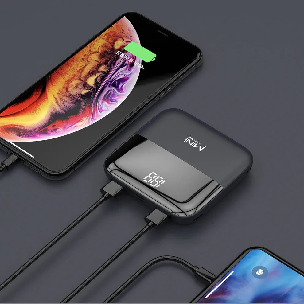 Android 10000mAh portable power bank with digital display and dual USB charging ports