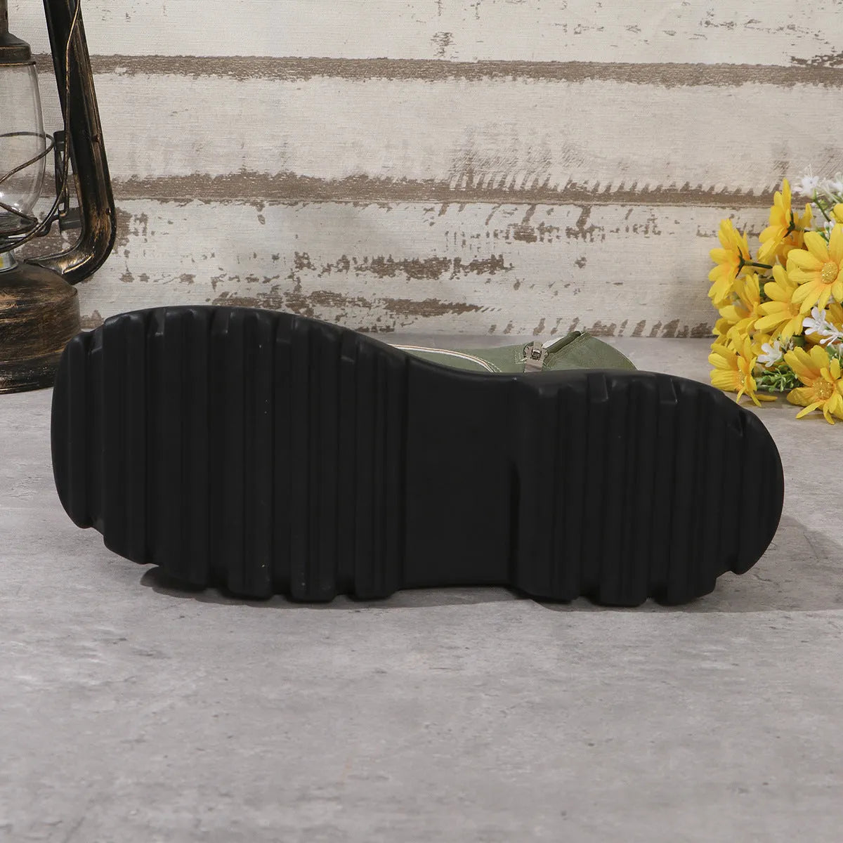 Women's white retro platform ankle boots with chunky heel and side zipper, showing round toe patchwork detail.