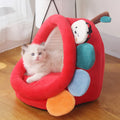 Semi-enclosed cat house with dinosaur pattern, removable washable mat, size L for large cats