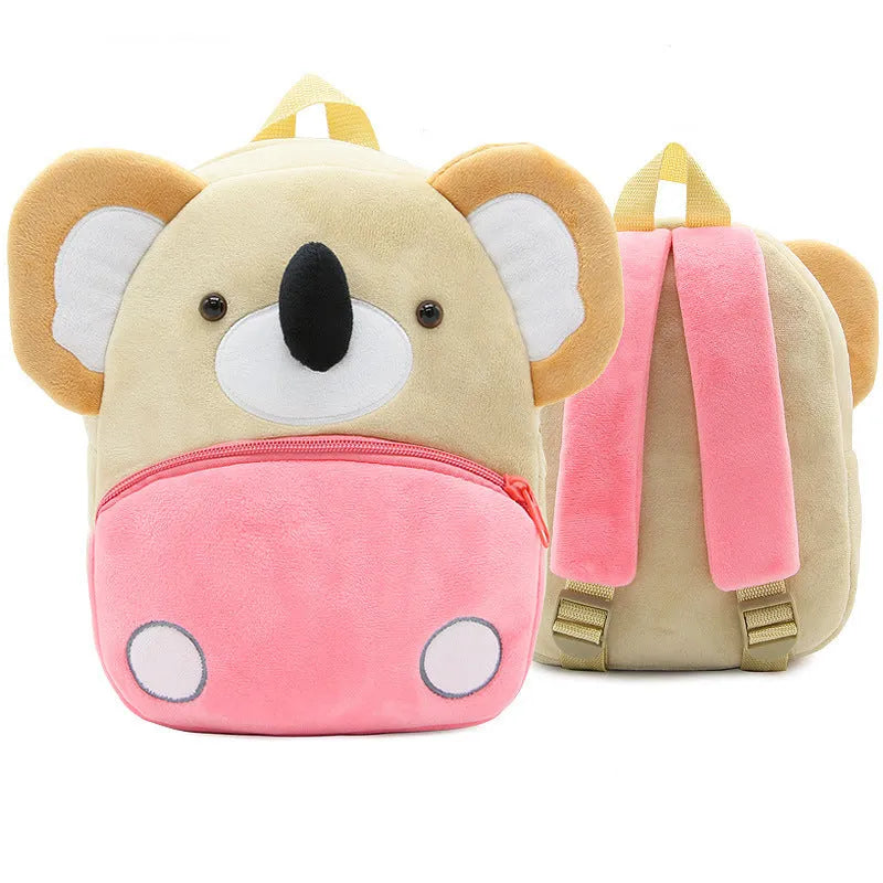 Small cloth animal backpack for kindergarten children, 26.5x24x10.5cm, with zipper pocket, available in multiple colours