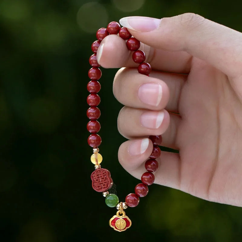 Happy Eyebrow Bracelet with emperor sandstone beads in new Chinese style, showing fu character elements