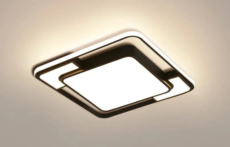 White square iron LED ceiling lamp with a modern Nordic design.