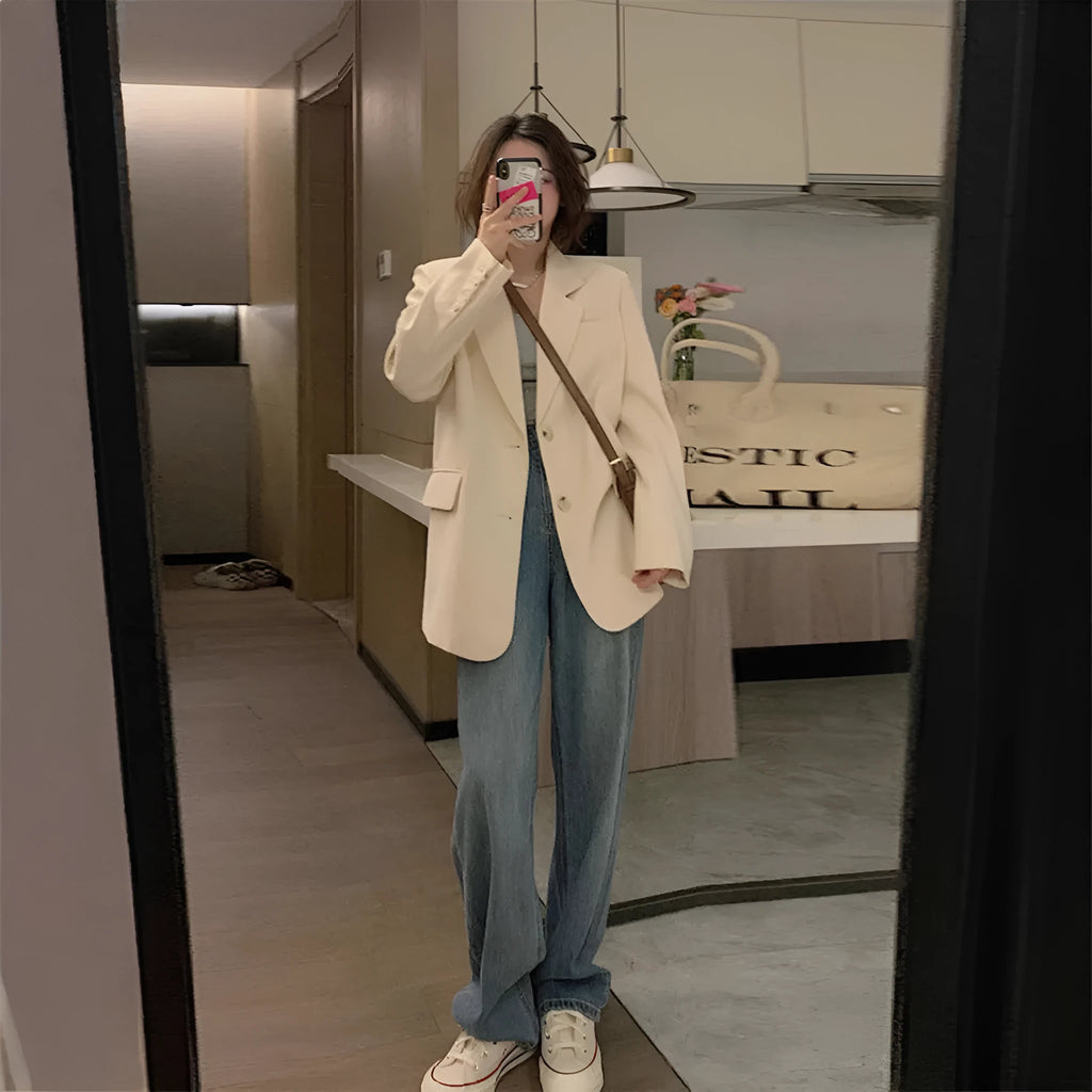 Korean-style fried street small suit jacket in solid colour with long sleeves and pockets