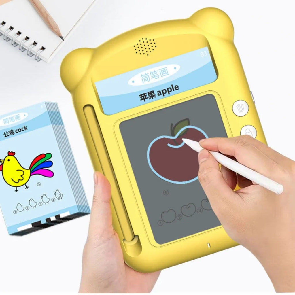 Yellow bilingual early education machine with educational cards for interactive learning