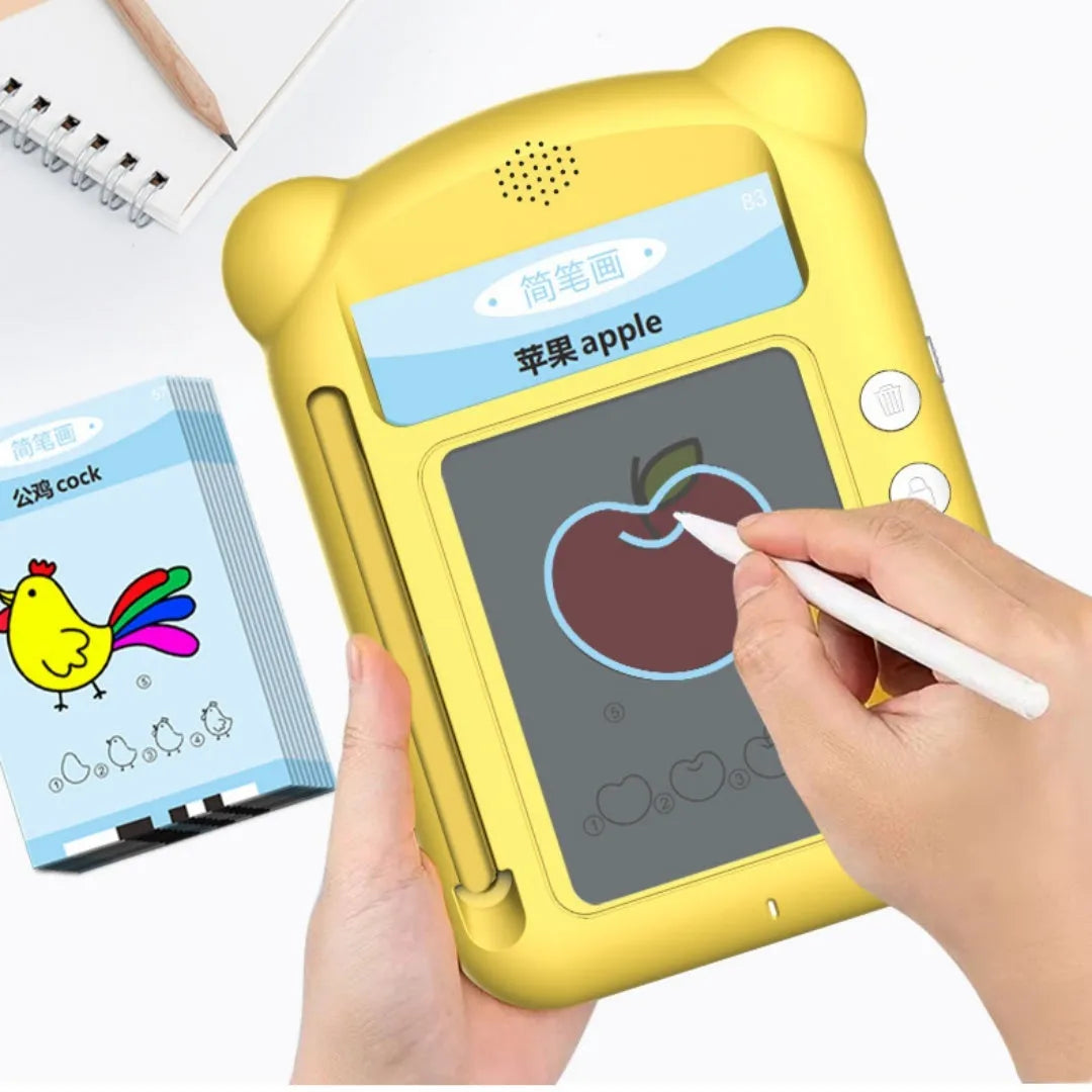 Yellow bilingual early education machine with educational cards for interactive learning