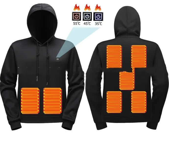 Men's hooded heating sweater black zone 5 cardigan with zipper pockets slim fit long sleeve