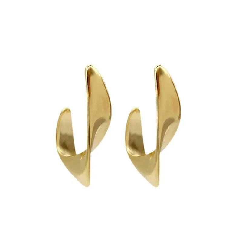 Metal geometric earrings with twisted design in gold or silver electroplated finish