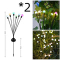Solar-powered LED garden ground light with multiple heads and a stainless steel stake inserted into soil.