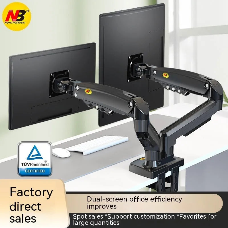 Dual screen monitor mounting bracket with VESA compatibility for 75-100mm patterns and lifting height adjustment