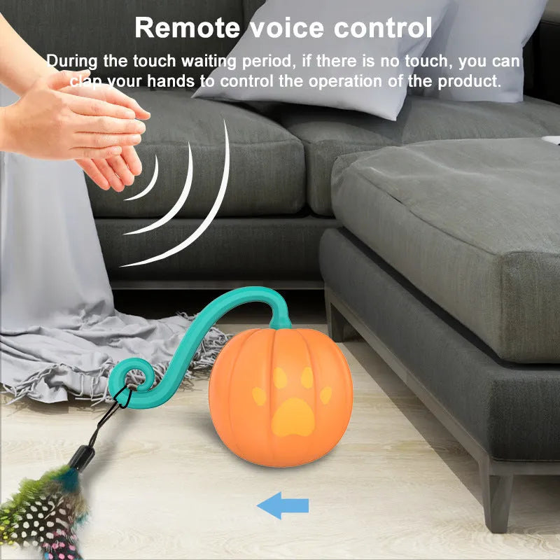 Electric luminous cat teaser ball in pumpkin or watermelon design with automated rotation