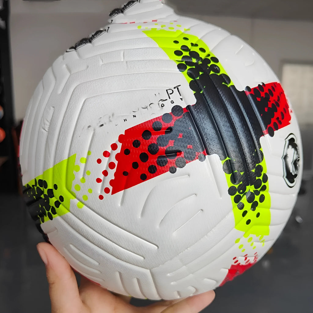 Fluorescent green size 5 football with seamless thermal adhesive patch construction for training and matches
