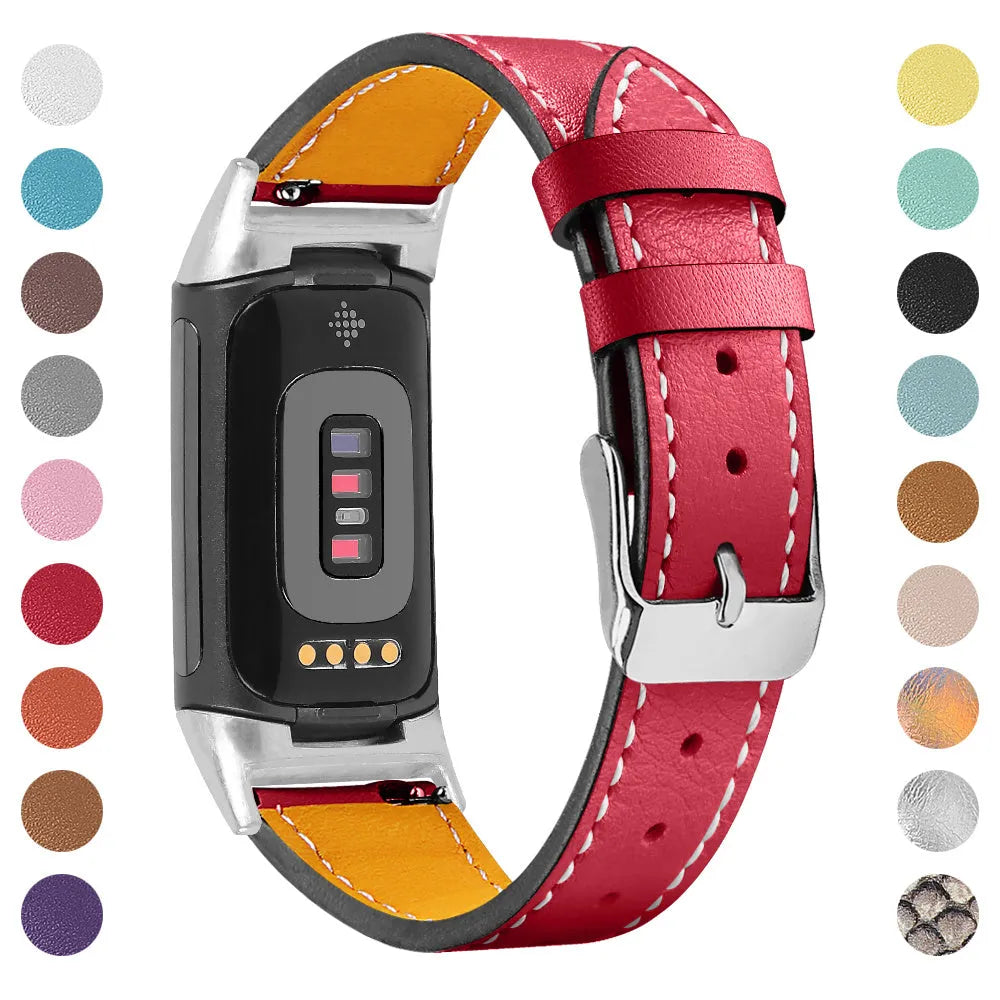Genuine cowhide leather strap for Fitbit Charge 5 and Charge 6 in multiple colour options