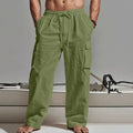 Men's loose cotton wide-leg casual trousers in a solid colour on a hanger