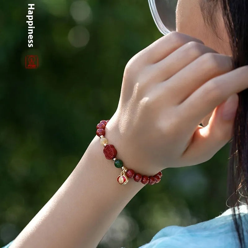 Happy Eyebrow Bracelet with emperor sandstone beads in new Chinese style, showing fu character elements