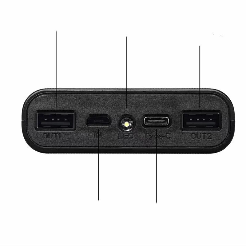 Digital display power bank DIY kit showing black shell with multiple USB ports