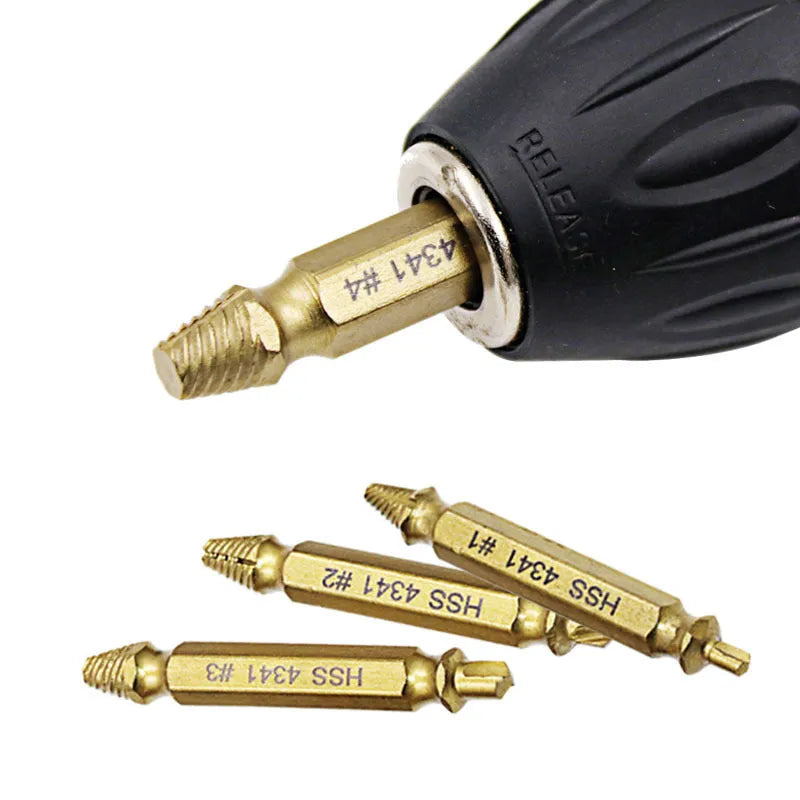 4341 high-speed steel screw extractor set for removing stripped fasteners and nails