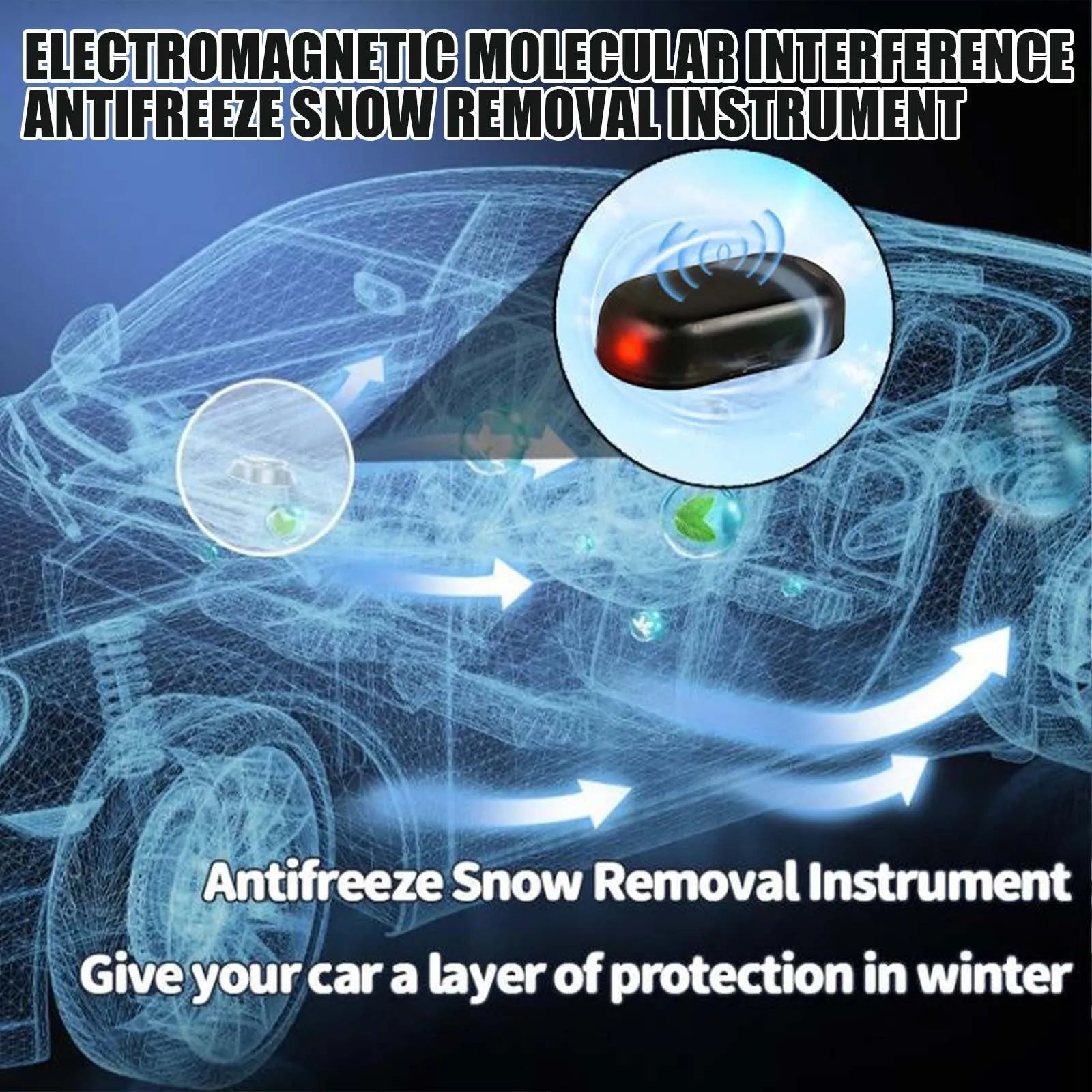 Black car snow removal tool with special glass construction measuring 5 by 2.6 by 1.5 centimetres