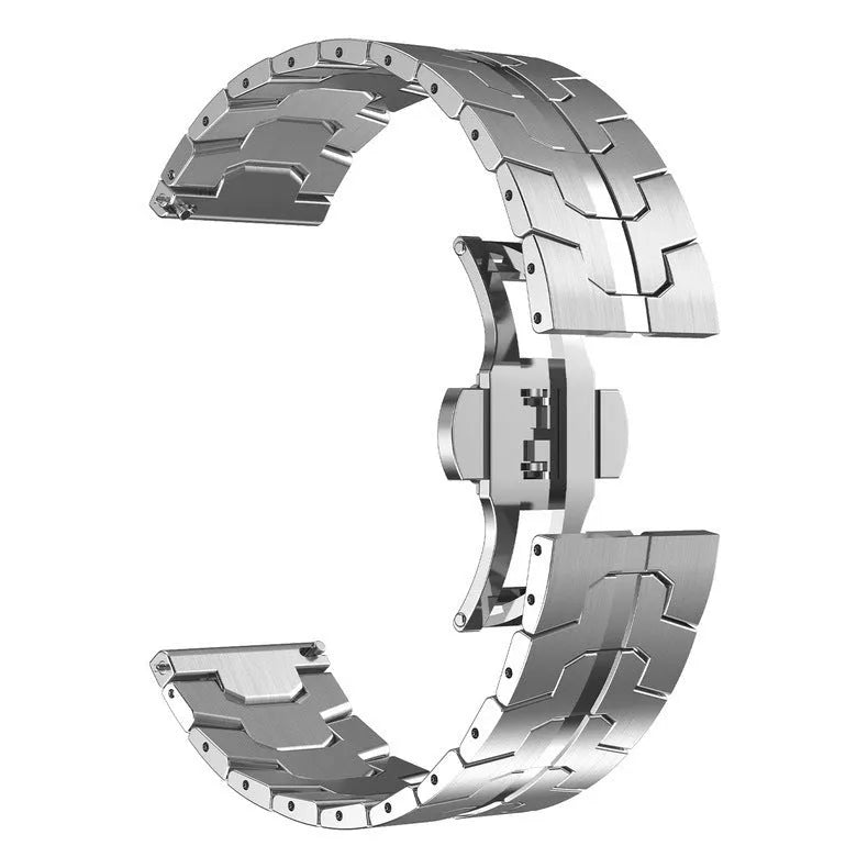 Stainless steel watch band for Samsung Galaxy Watch in silver, black, titanium, blue and coloured options.