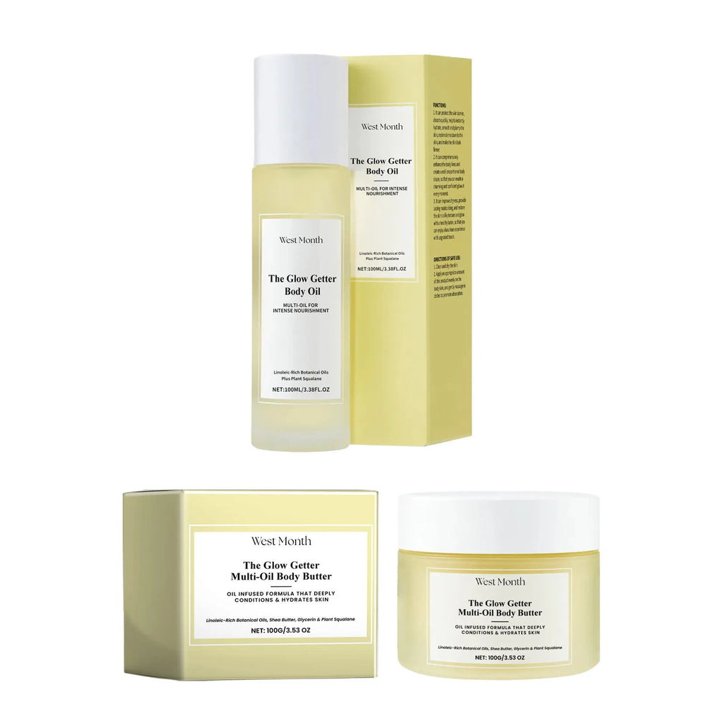Body care kit with skincare oil and moisturising cream for nourishing and firming treatment