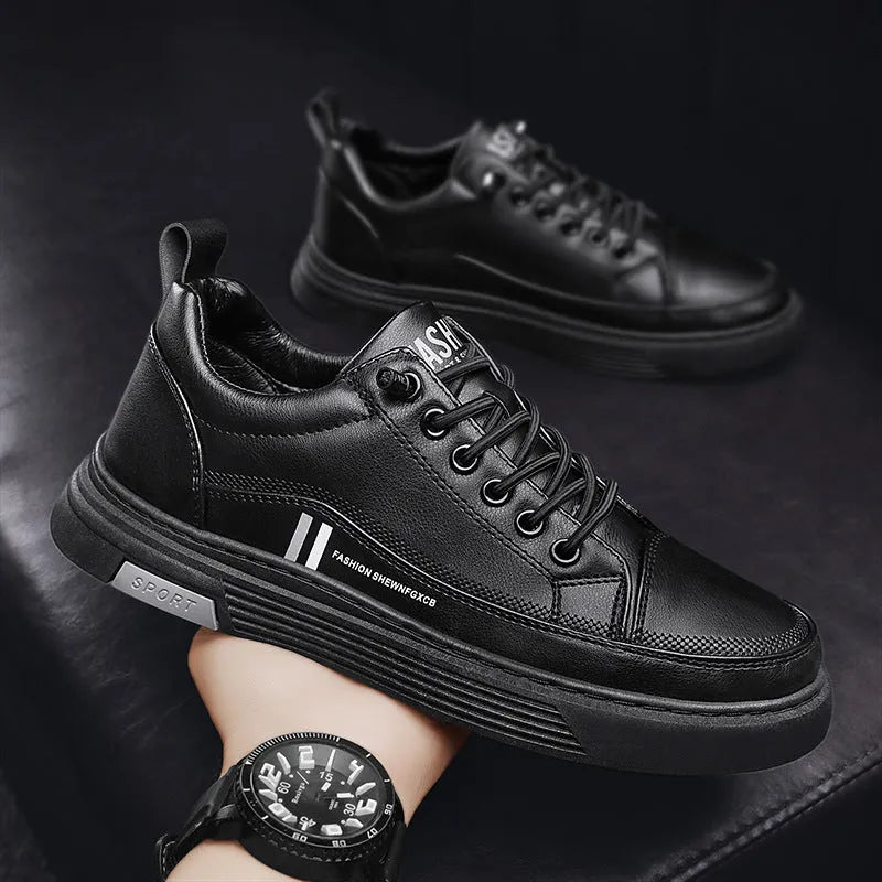 Men's white and black microfiber skate shoes with elastic band fastening and rubber sole
