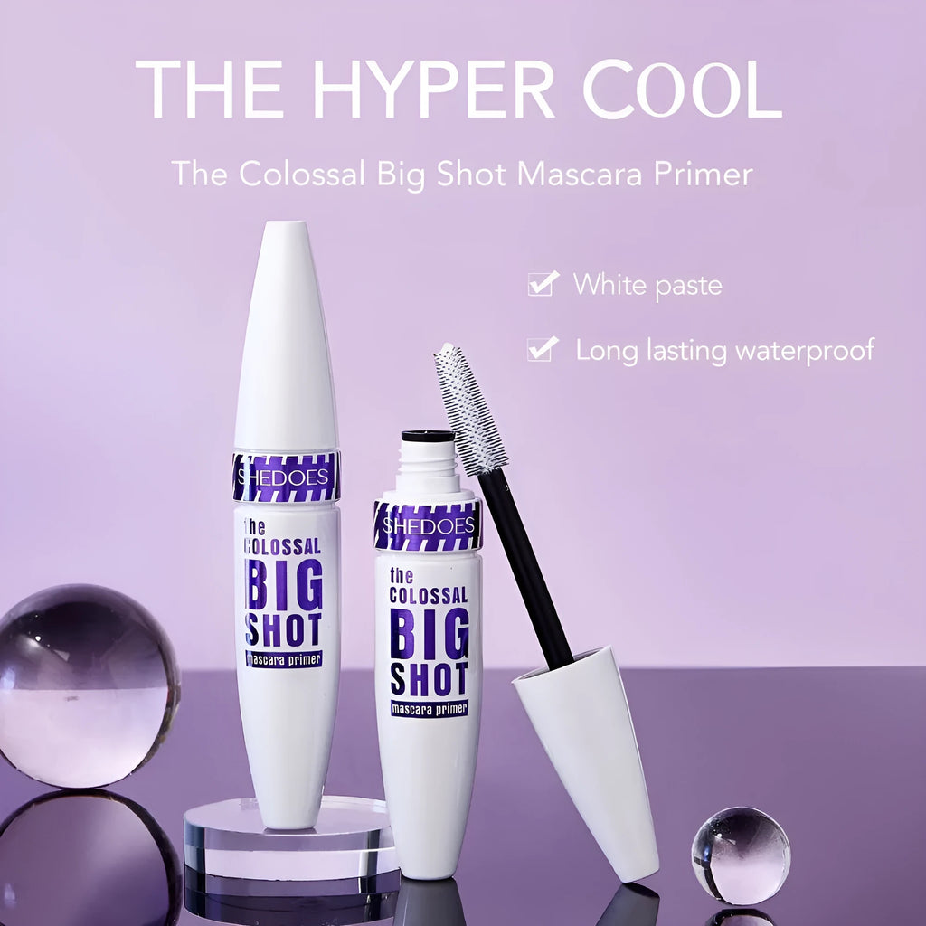 White waterproof mascara tube with 10ml content for lasting lash curling and shaping