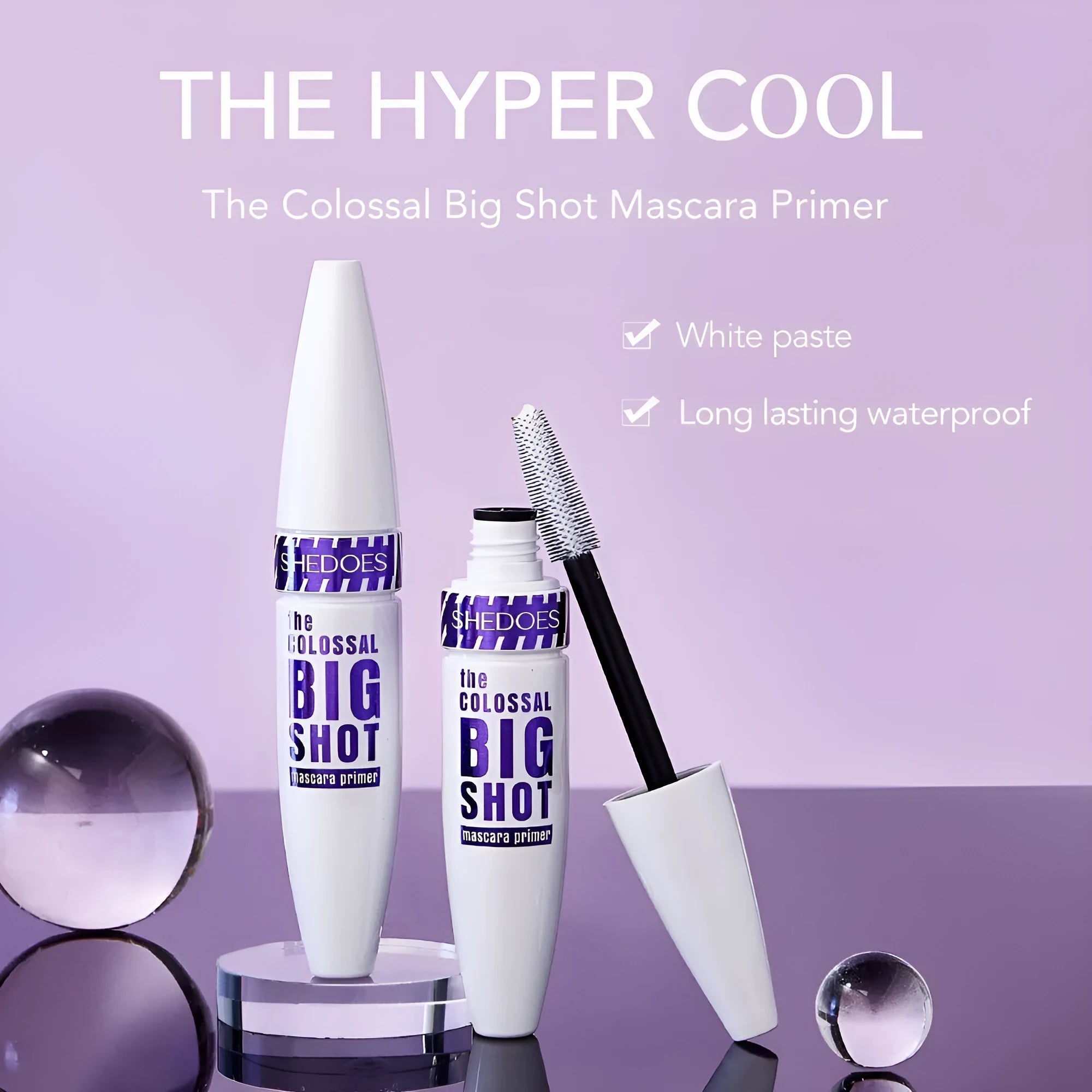 White waterproof mascara tube with 10ml content for lasting lash curling and shaping