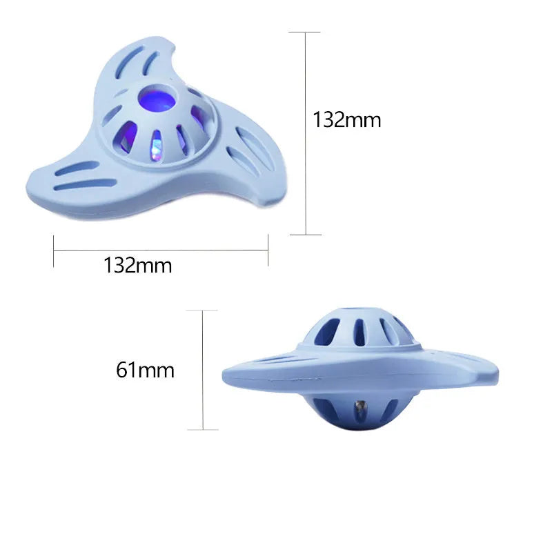 Blue boomerang-shaped dog toy with raised molar-style edges for medium and large breed chewing play
