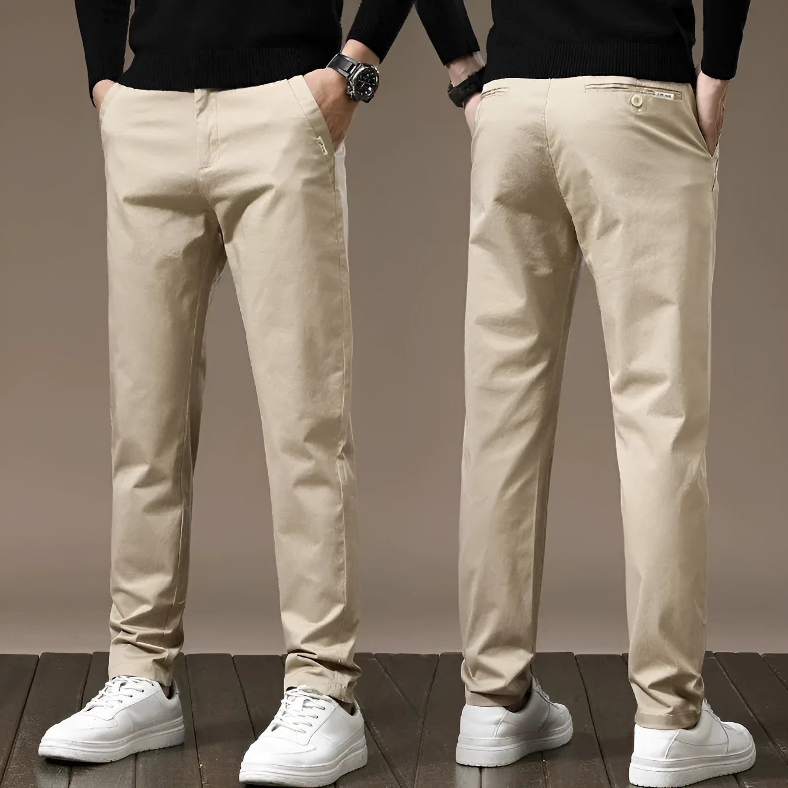 Combed cotton light business casual trousers for men in dark gray, mid-waist style