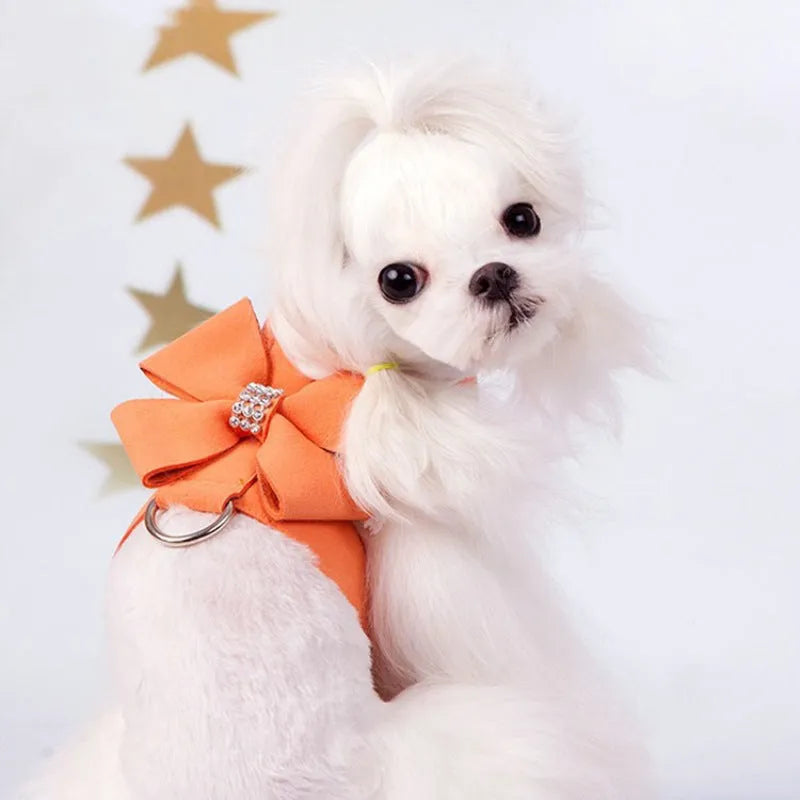 Puppy chest strap with bowknot accessory in microfiber material