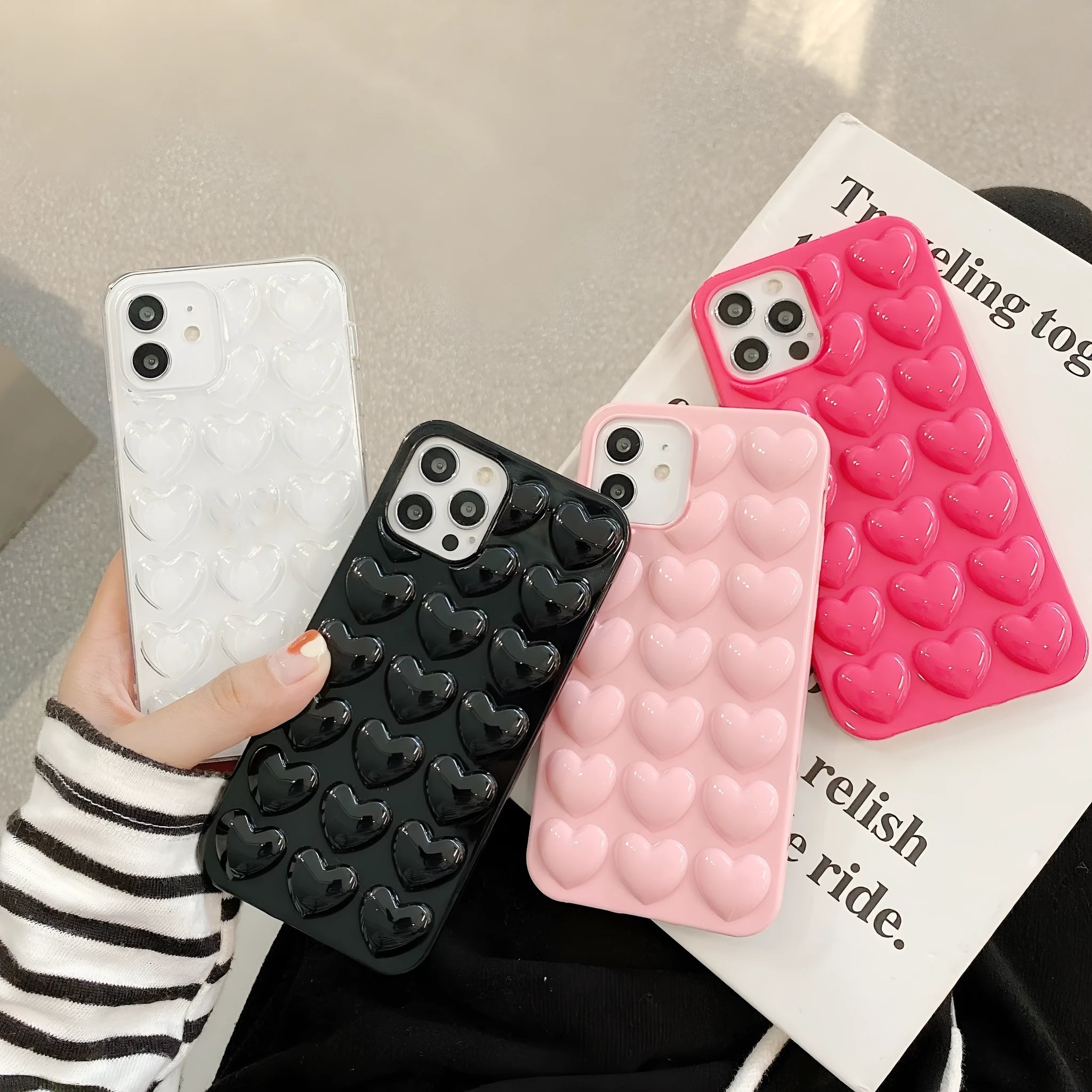 TPU phone case with 3D love design for iPhone, pink colour, Japanese Korean style back cover