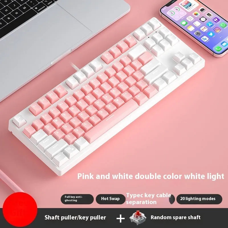 87-key tenkeyless mechanical keyboard in a dual-colour keycap design with metal frame