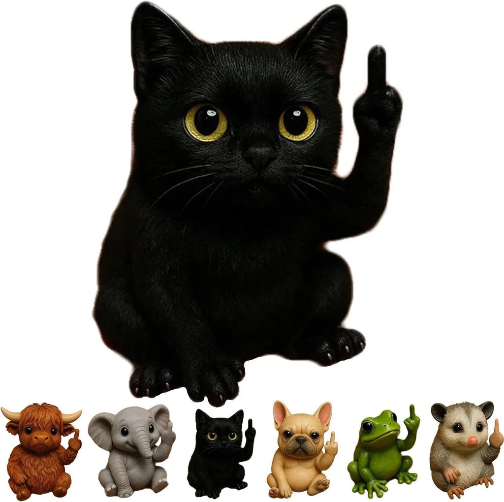 Resin animal middle finger doll in cat, dog, elephant, frog, Highland cattle, mouse, or turtle style.