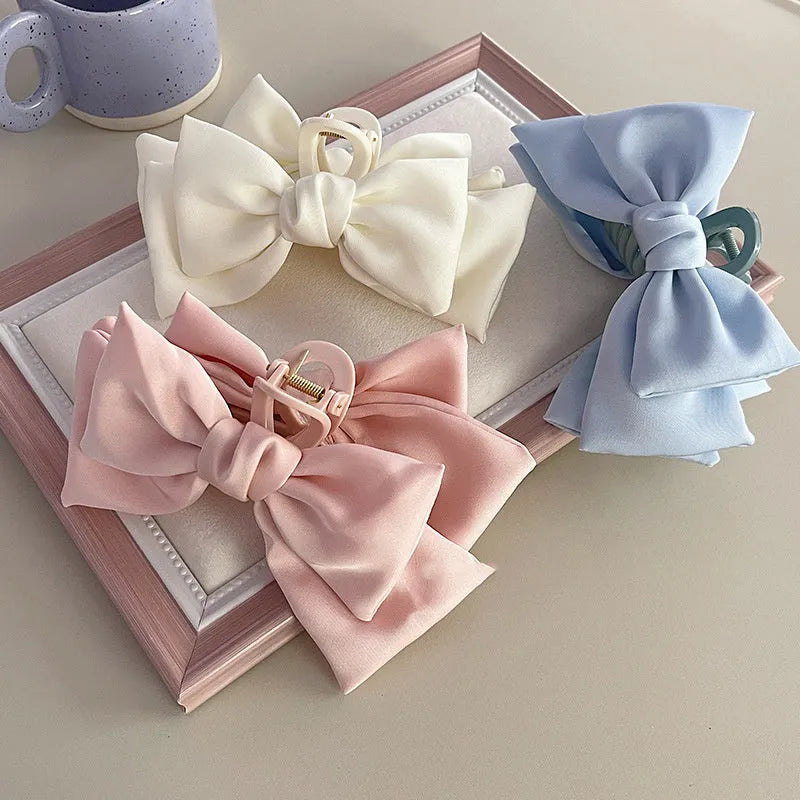 XL cloth bow hair claw clip in plain colour – Japanese Korean fresh sweet style