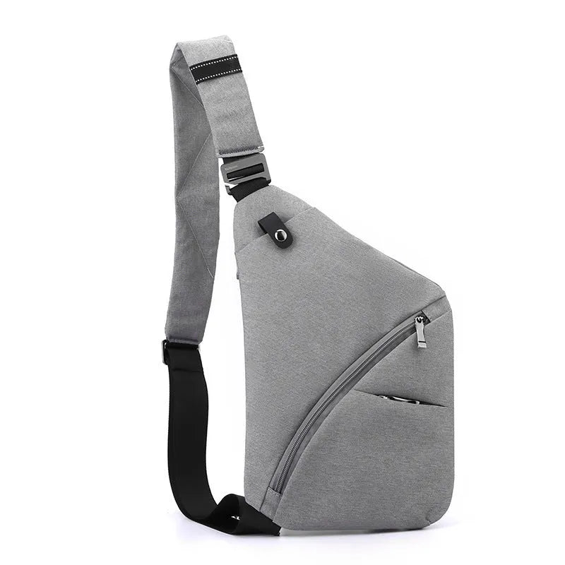 Men's grey Oxford cloth chest bag worn crossbody with letter detail