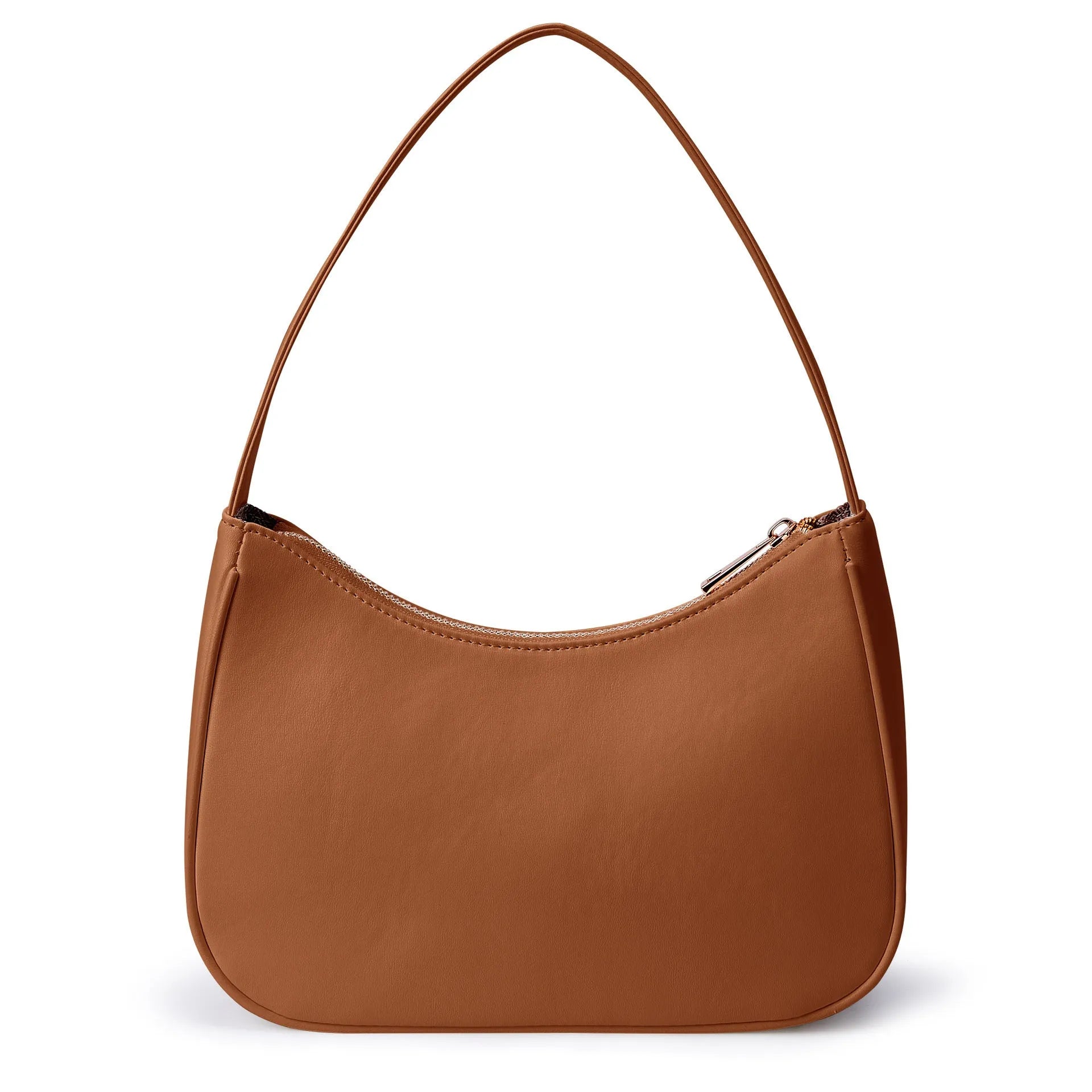 Simple retro waterproof PU shoulder bag with adjustable strap in apricot colour.