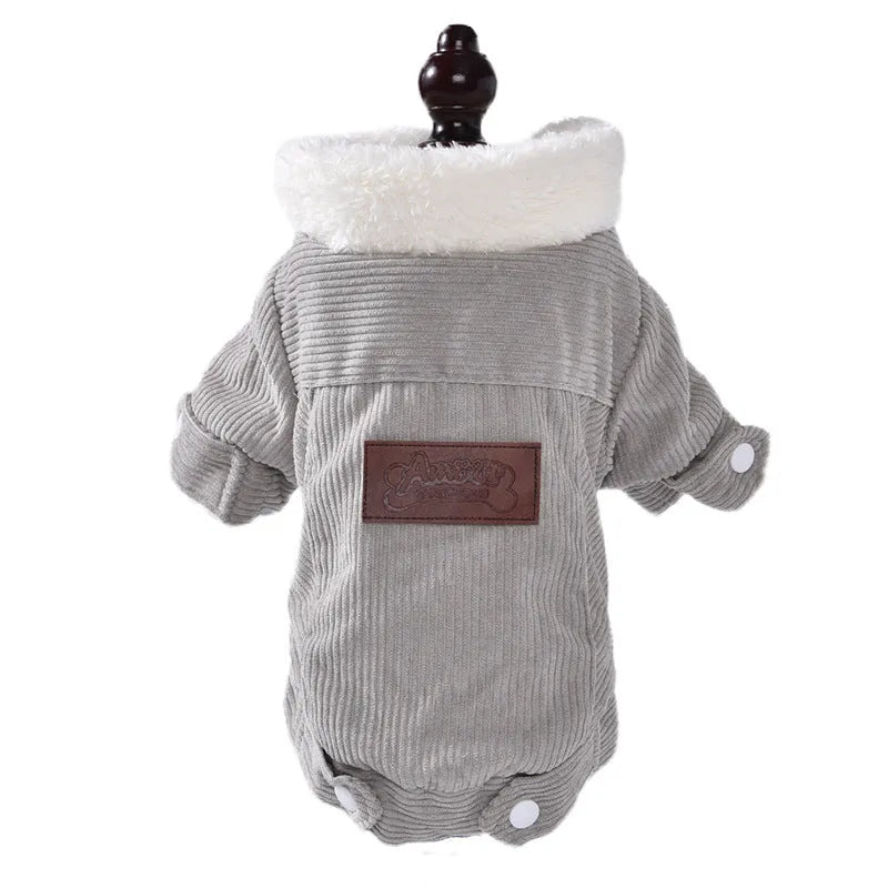 Lambswool grey padded dog vest with wool lining for winter warmth