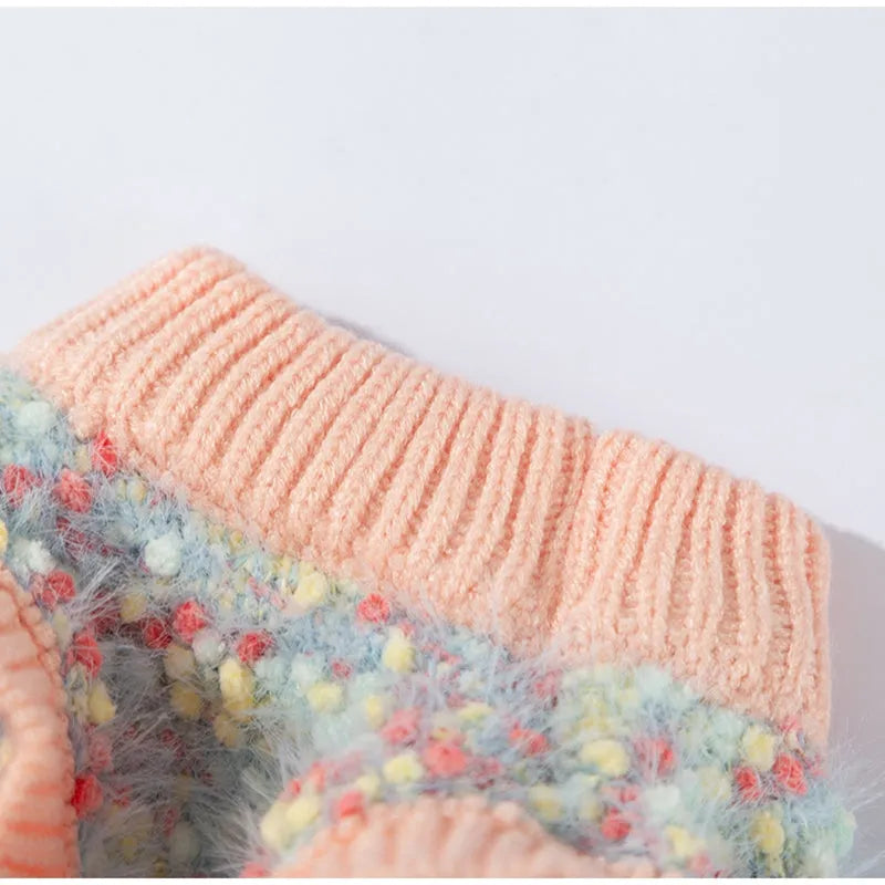 Blue autumn winter pet sweater with three-dimensional bear floral yarn pullover design for small medium dogs and cats