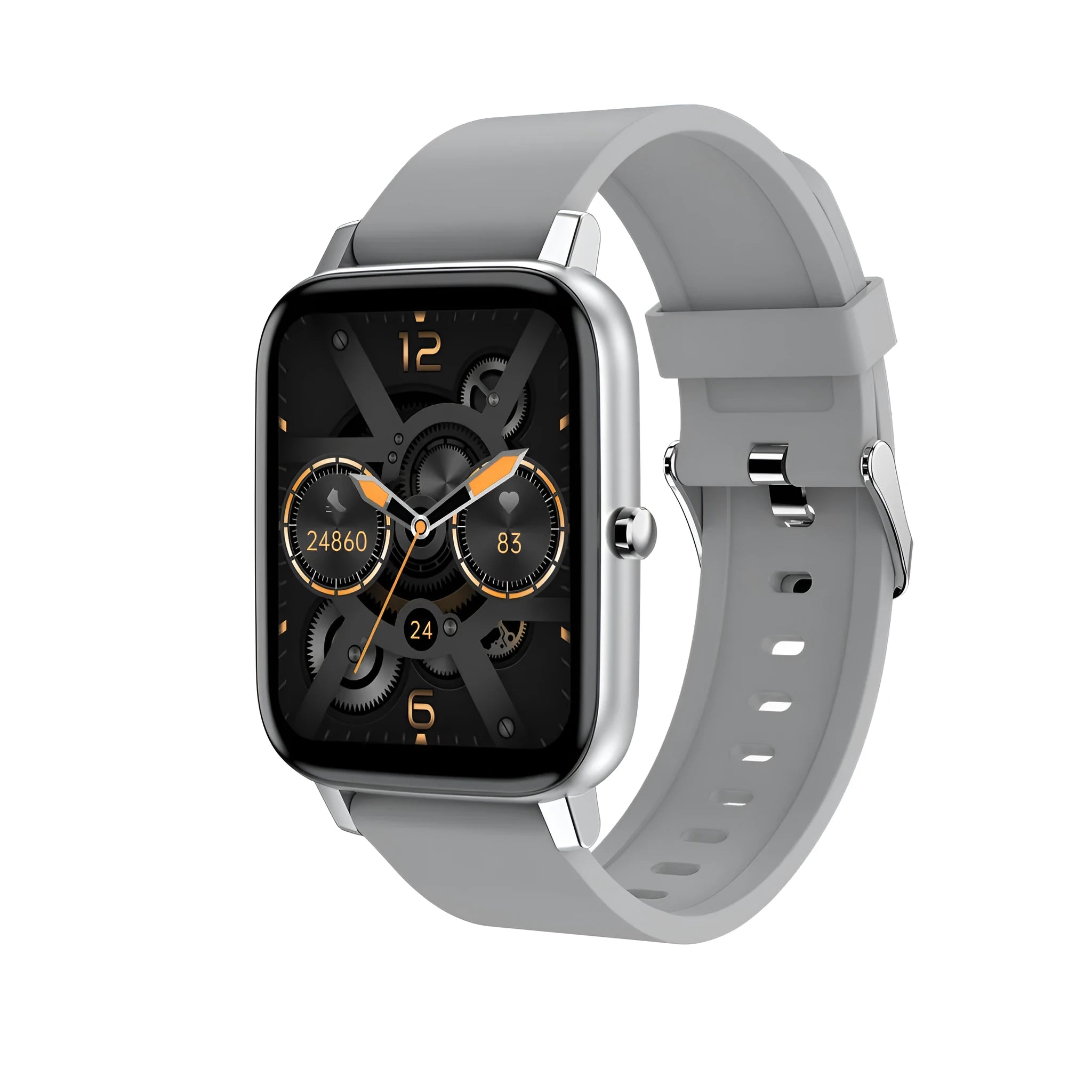 H80 sports smart watch with black silicone strap showing ECG and blood oxygen monitoring on its 1.69-inch screen.