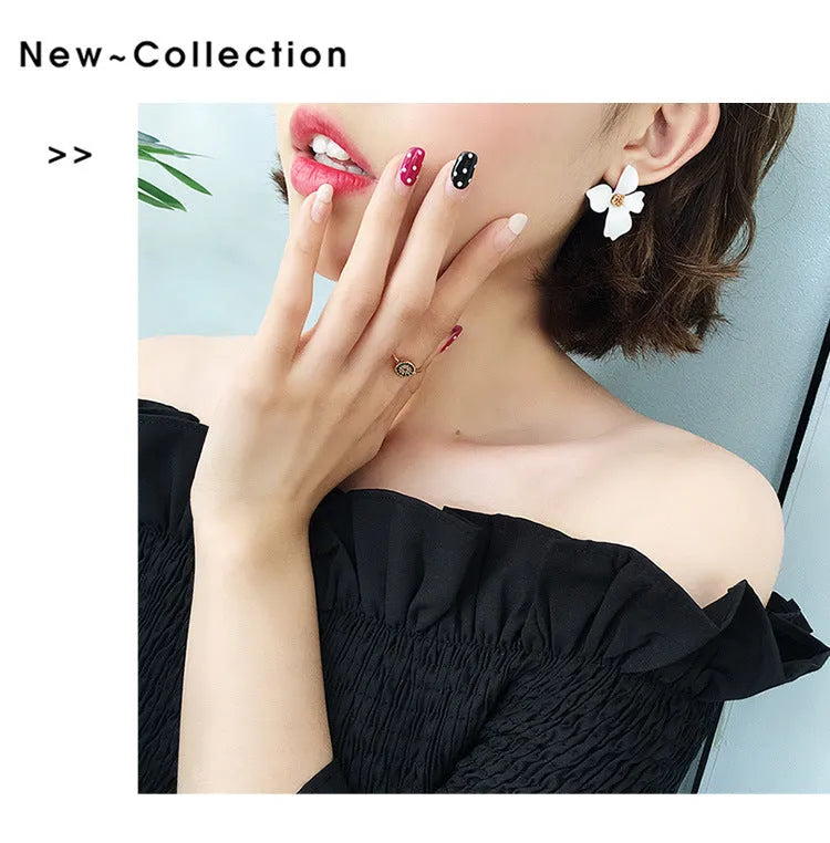 Alloy flower stud earrings for women in white or pink electroplated colour options