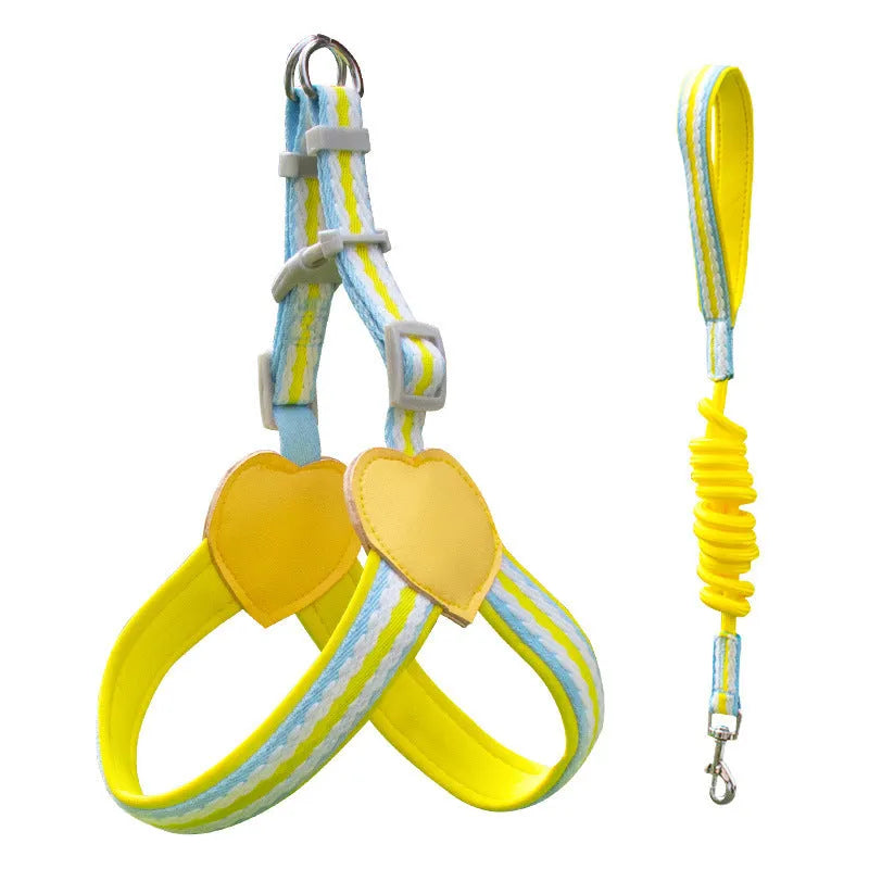 Nylon dog walking chest strap vest with hand-held rope in emerald green