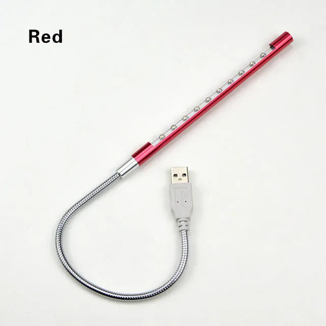 Spiral-shaped aluminium USB desk lamp in metallic colour, showing its 420mm height and push-button switch.