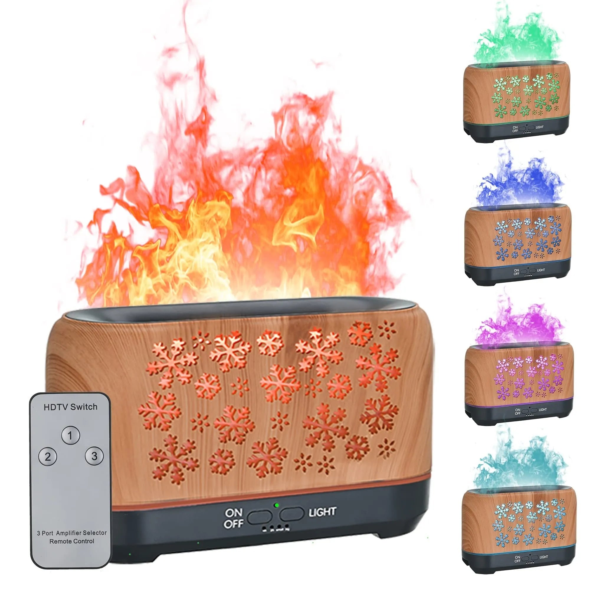 Square desktop humidifier with Christmas snowflake pattern and colourful wood grain design