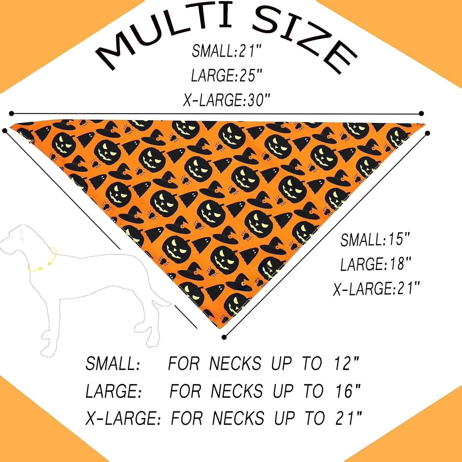 Reversible Halloween dog bandana with pumpkin and spider web designs in black and orange colours