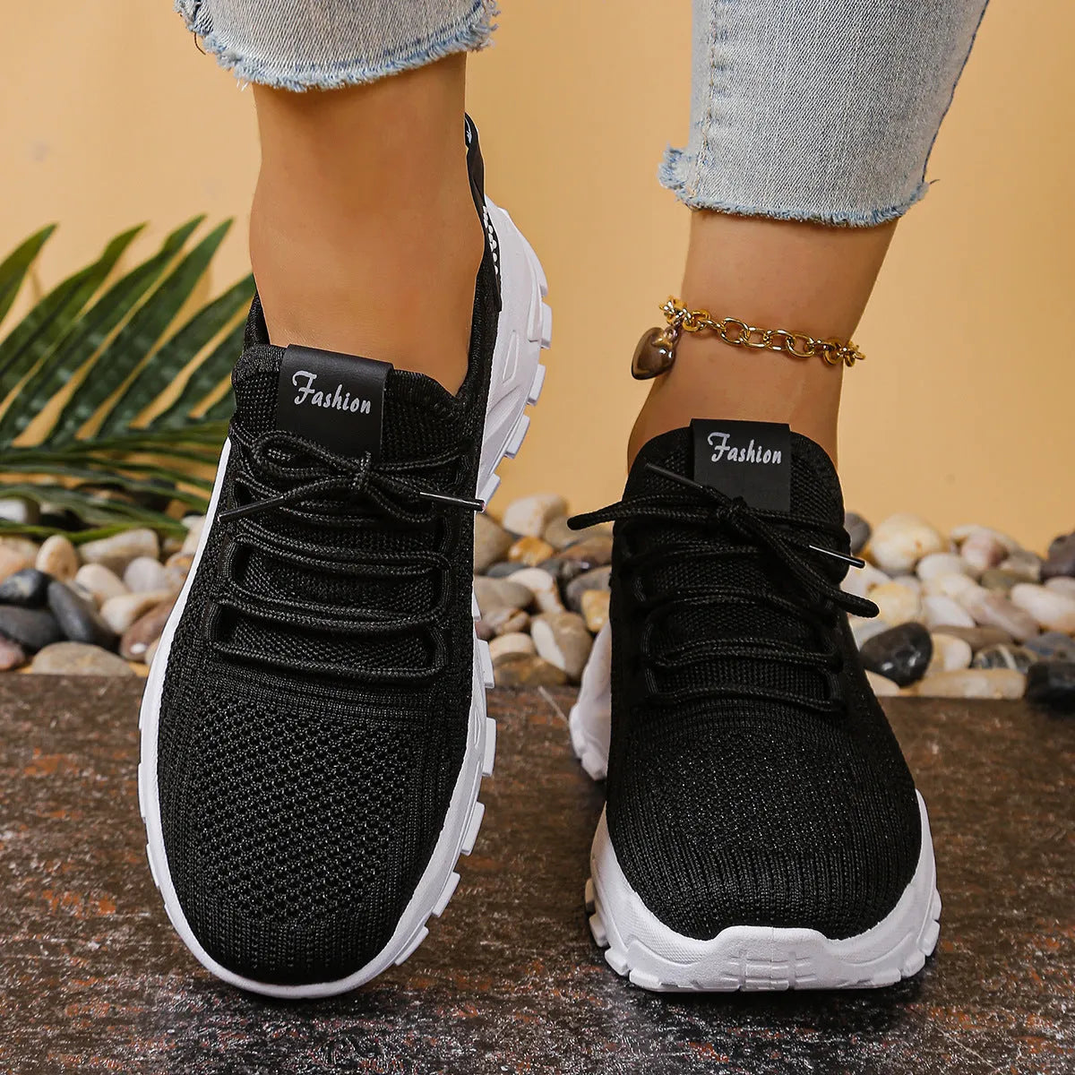 Women's low-top mesh platform sneakers in beige with front lace-up closure and round toe.