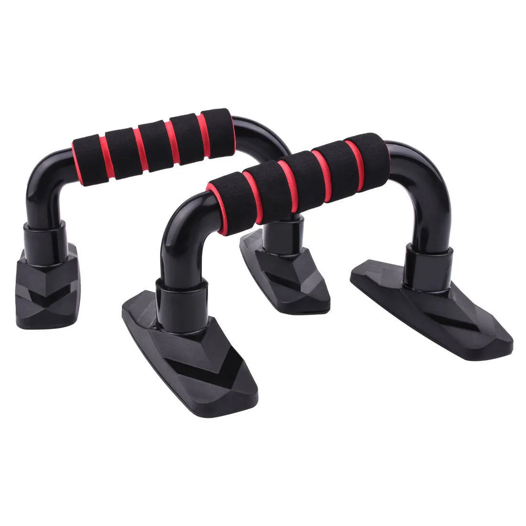 Two I-shaped push up bars with PP sponge grips, shown in blue colour for home chest and arm exercise.