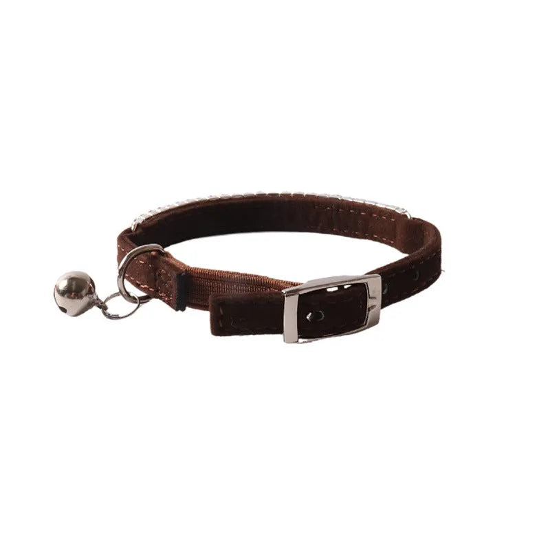 Flocking material cat collar with gang drill design and elastic buckle in six colour options